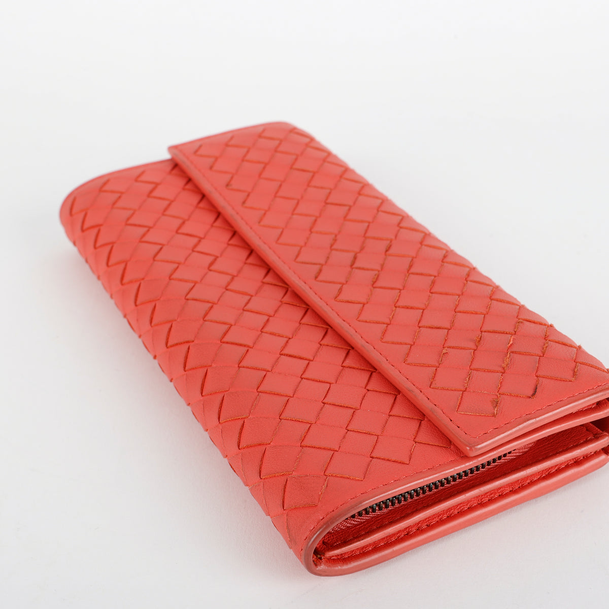 Intrecciato Continental Wallet, Coral