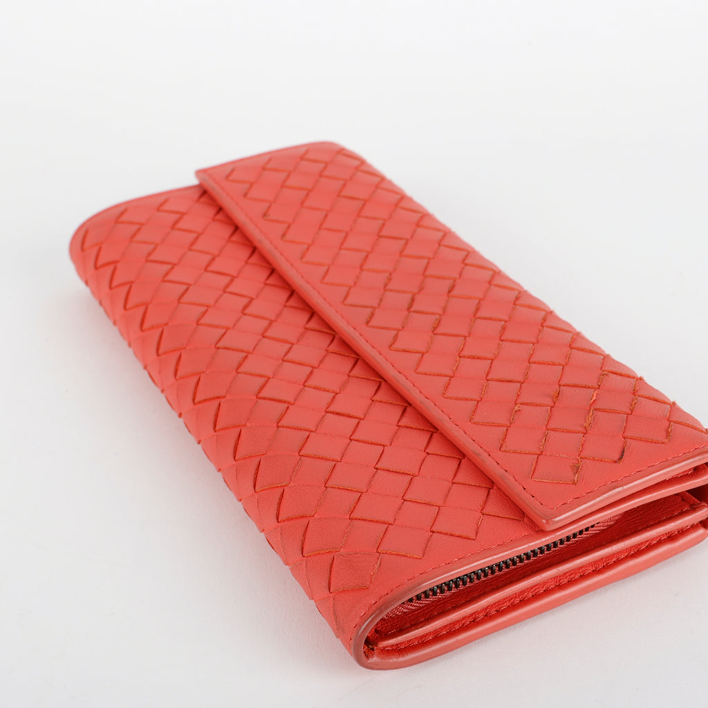 Intrecciato Continental Wallet, Coral