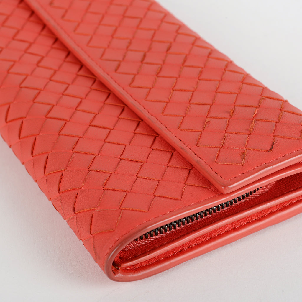 Intrecciato Continental Wallet, Coral