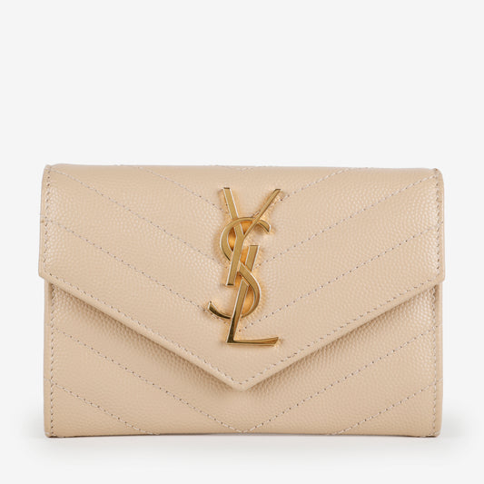 Small Envelope Wallet, Beige Grain de Poudre
