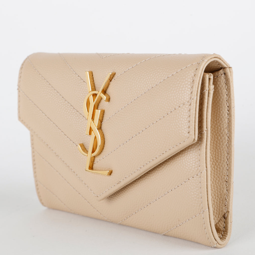 Small Envelope Wallet, Beige Grain de Poudre
