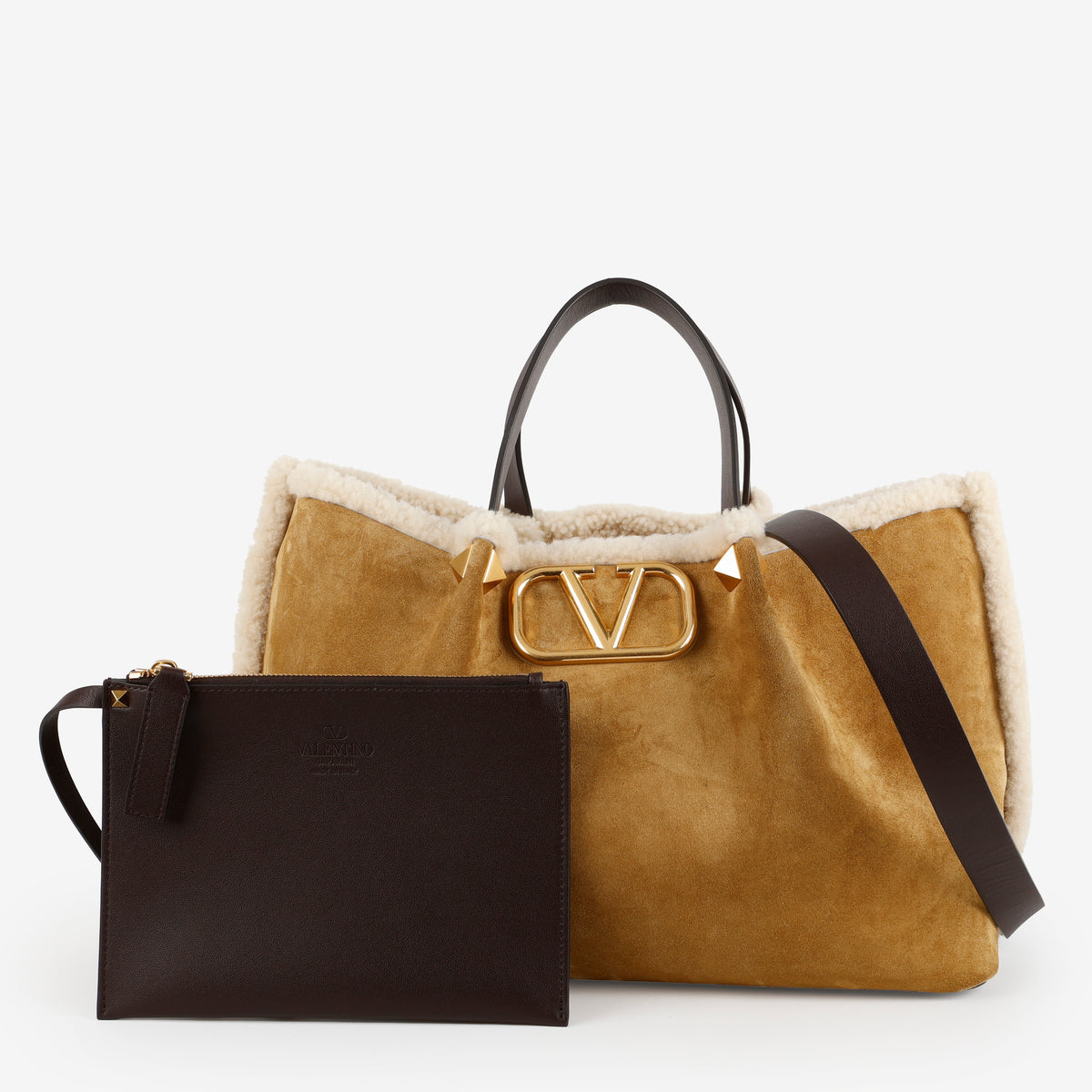 Medium Logo Satchel, Suede/Shearling