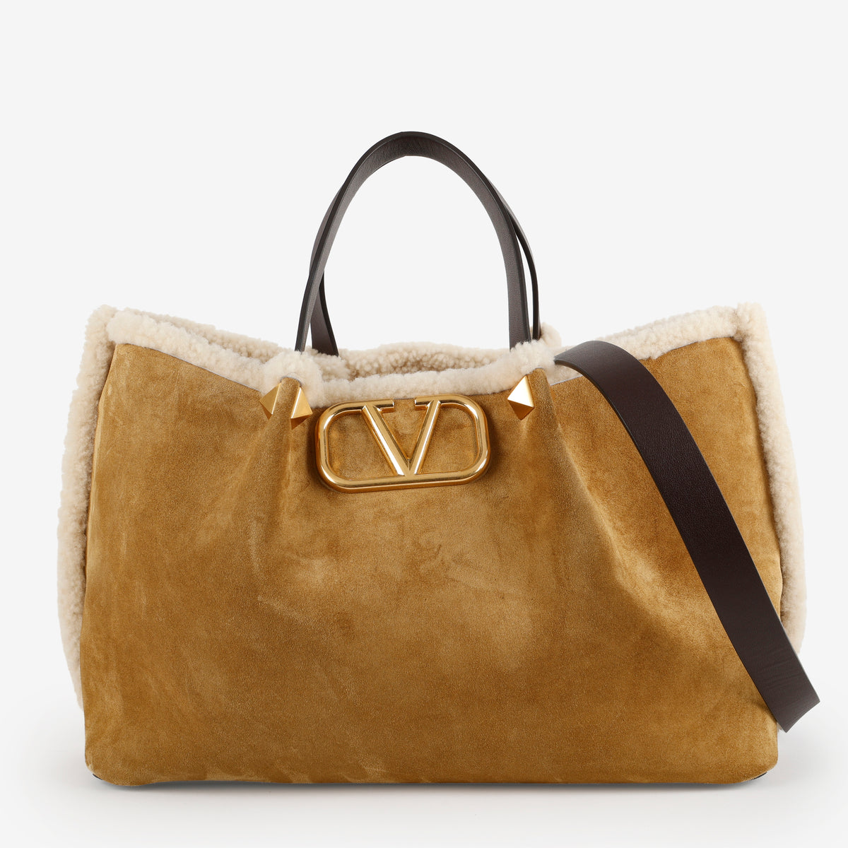 Medium Logo Satchel, Suede/Shearling