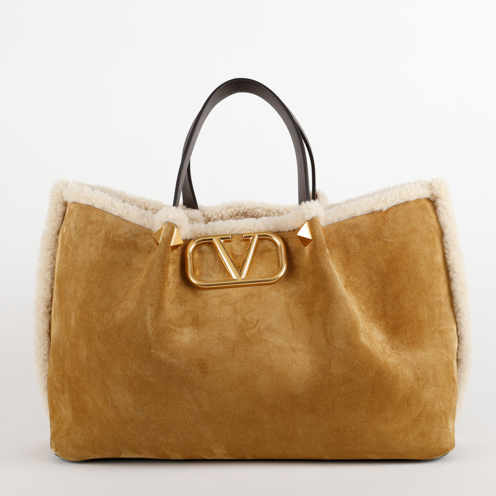Medium Logo Satchel, Suede/Shearling
