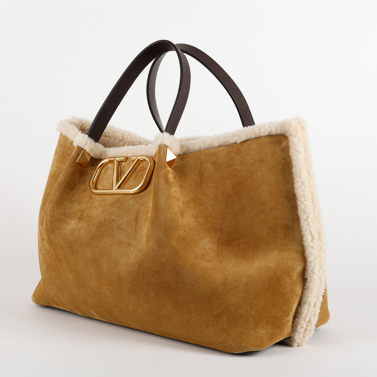 Medium Logo Satchel, Suede/Shearling