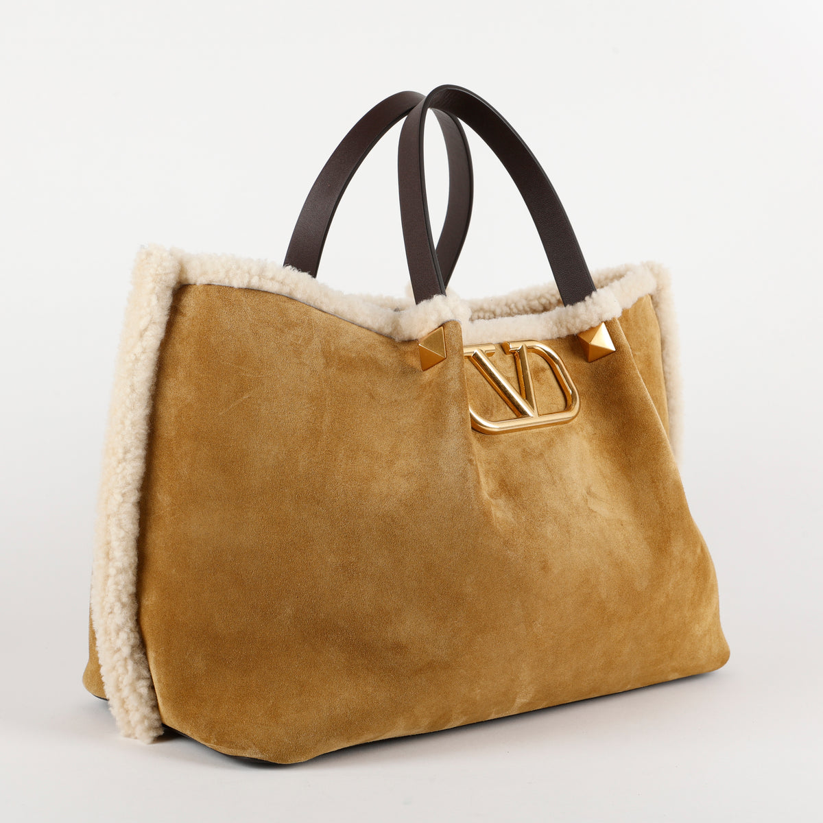 Medium Logo Satchel, Suede/Shearling