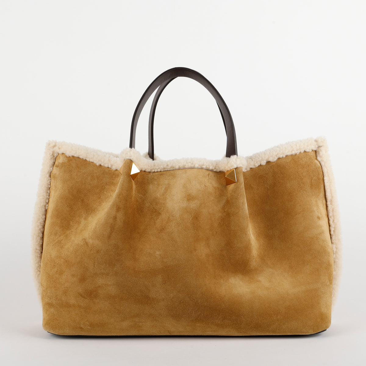 Medium Logo Satchel, Suede/Shearling