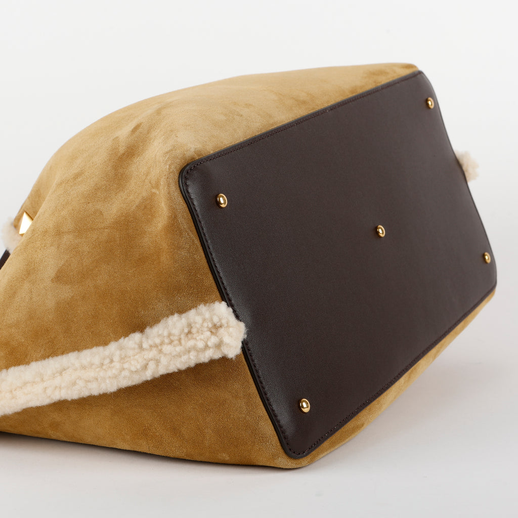 Medium Logo Satchel, Suede/Shearling
