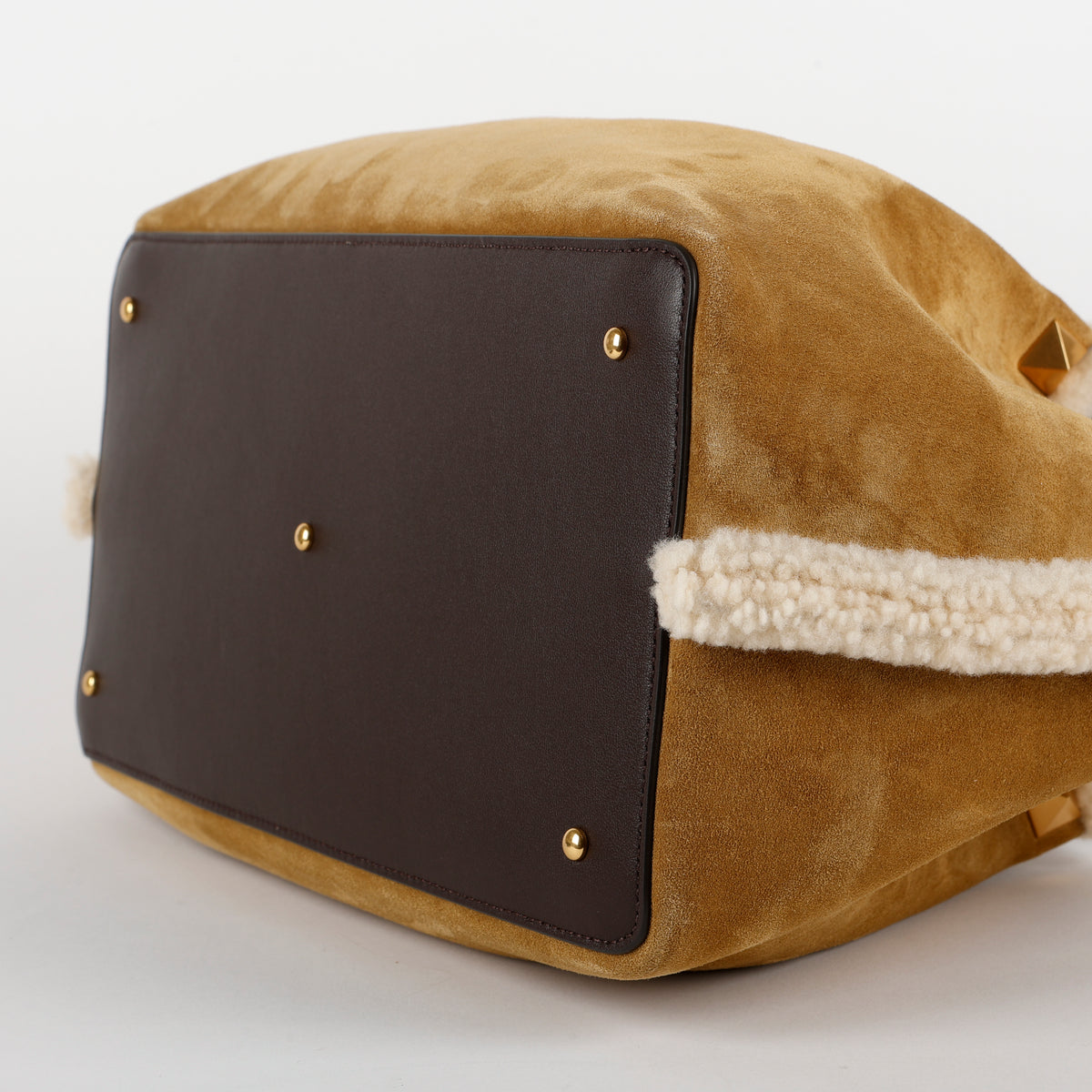 Medium Logo Satchel, Suede/Shearling