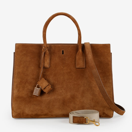 Large Sac de Jour East West, Brown Suede
