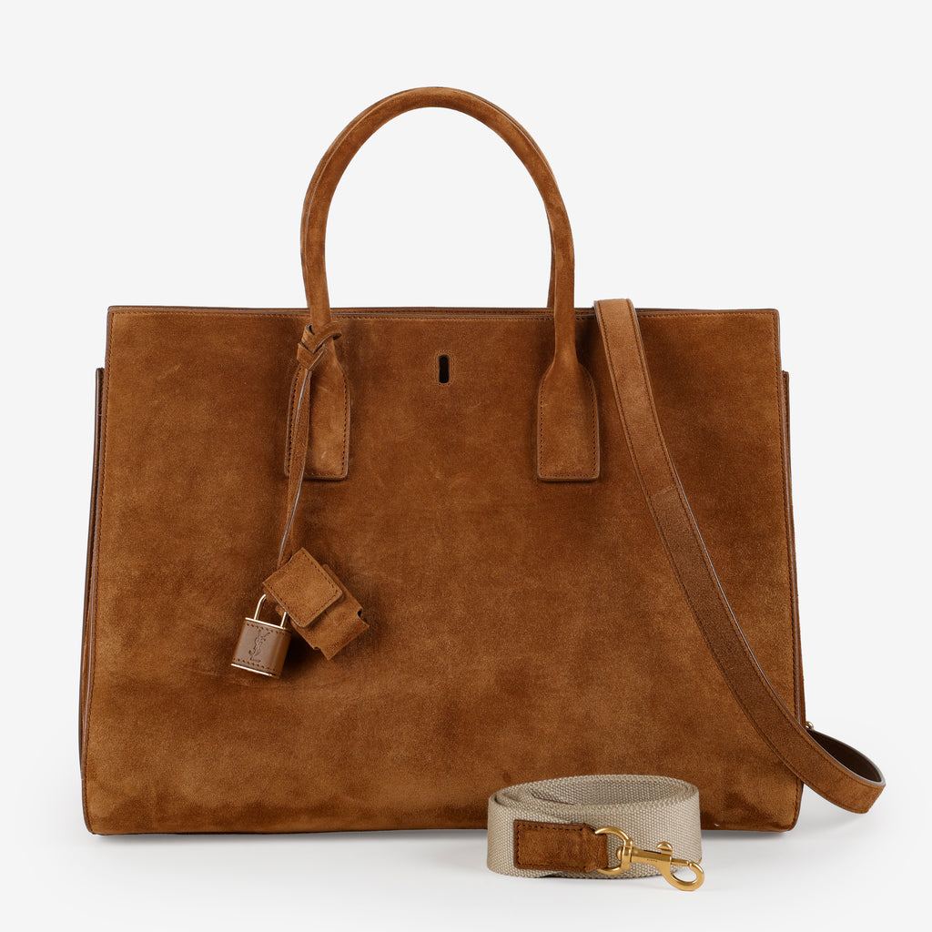 Large Sac de Jour East West, Brown Suede
