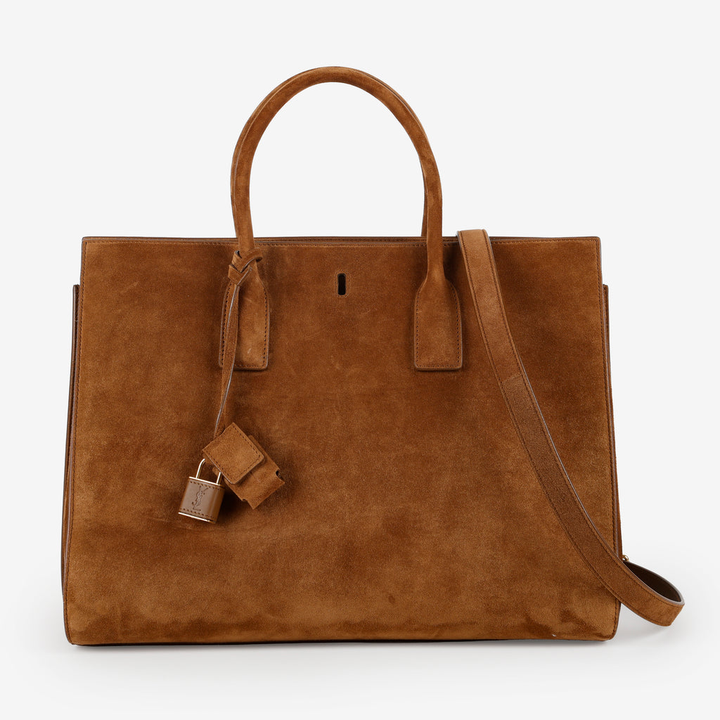 Large Sac de Jour East West, Brown Suede
