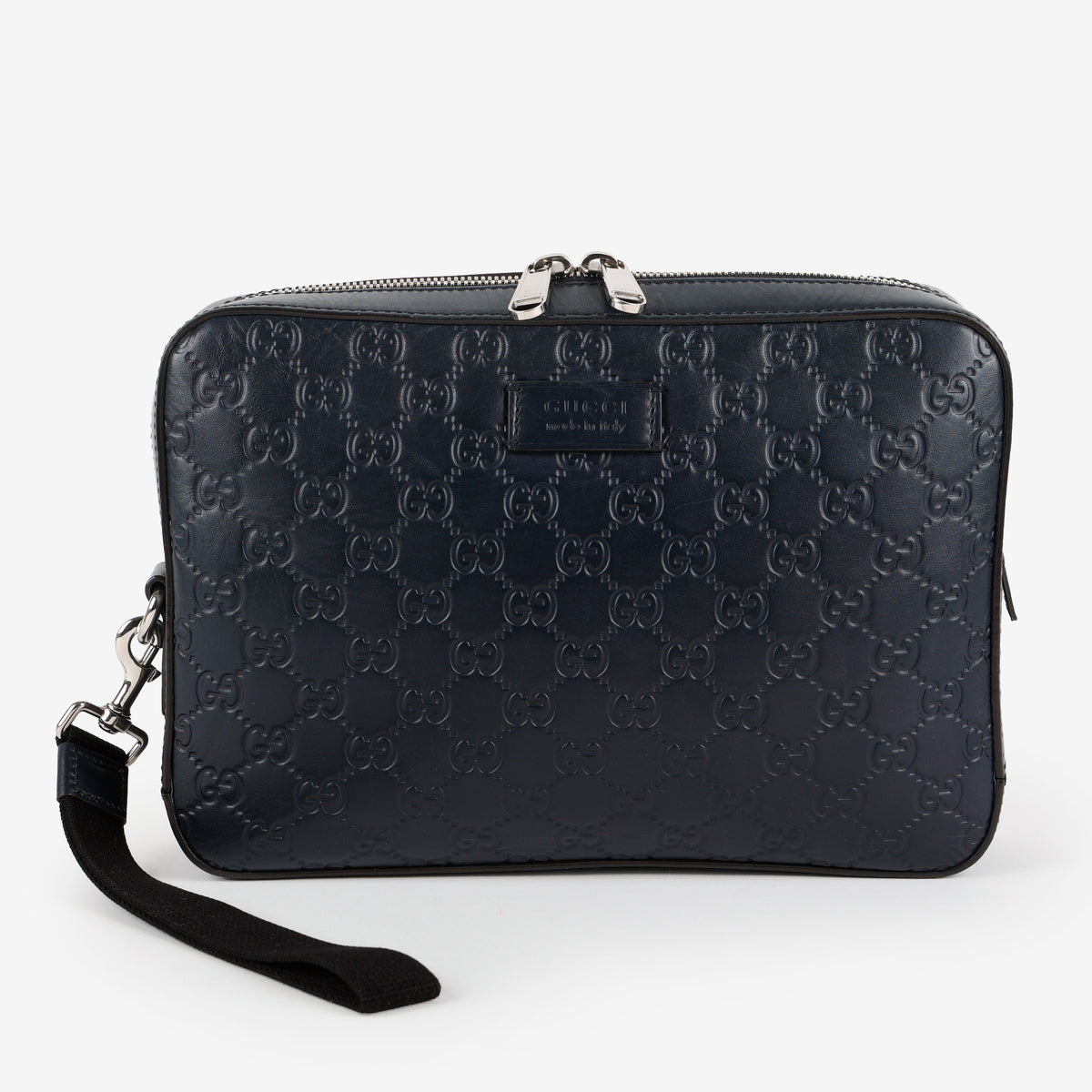 Zip Pouch Wristlet, Navy Guccisima