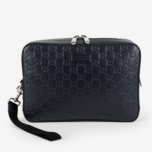 Zip Pouch Wristlet, Navy Guccisima
