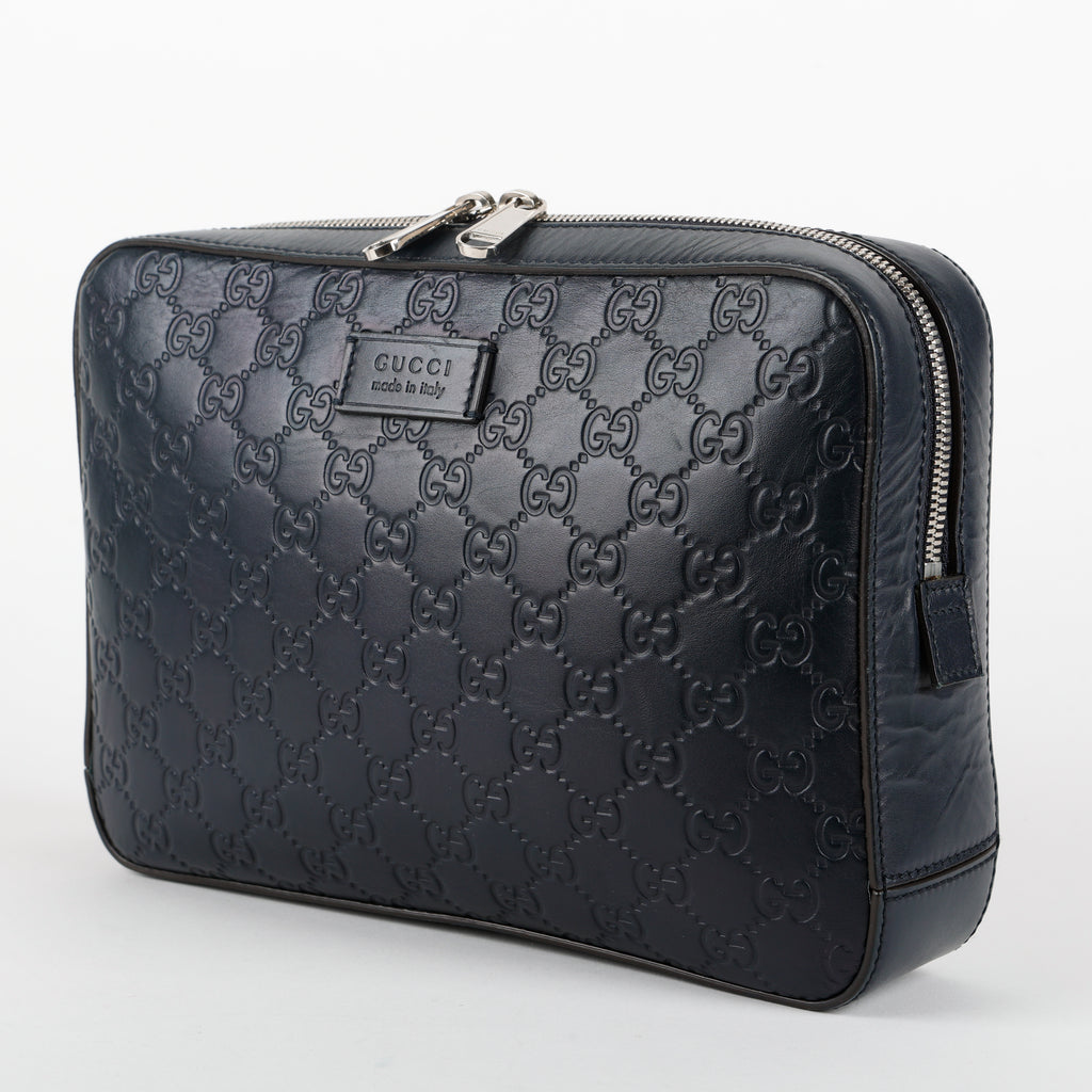 Zip Pouch Wristlet, Navy Guccisima