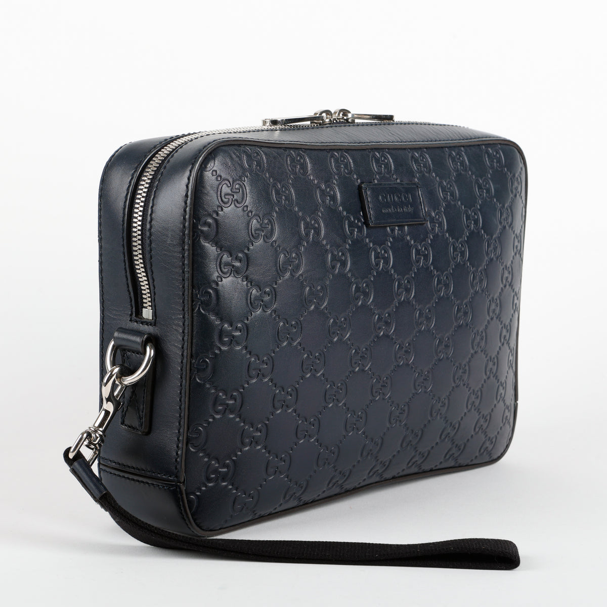 Zip Pouch Wristlet, Navy Guccisima