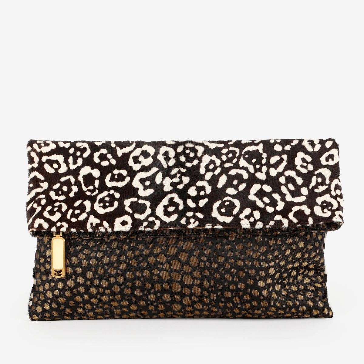Flat Clutch,  Brown/White Leopard Pony Hair