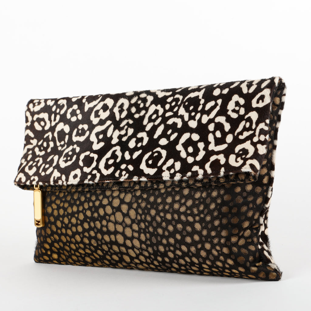 Flat Clutch,  Brown/White Leopard Pony Hair