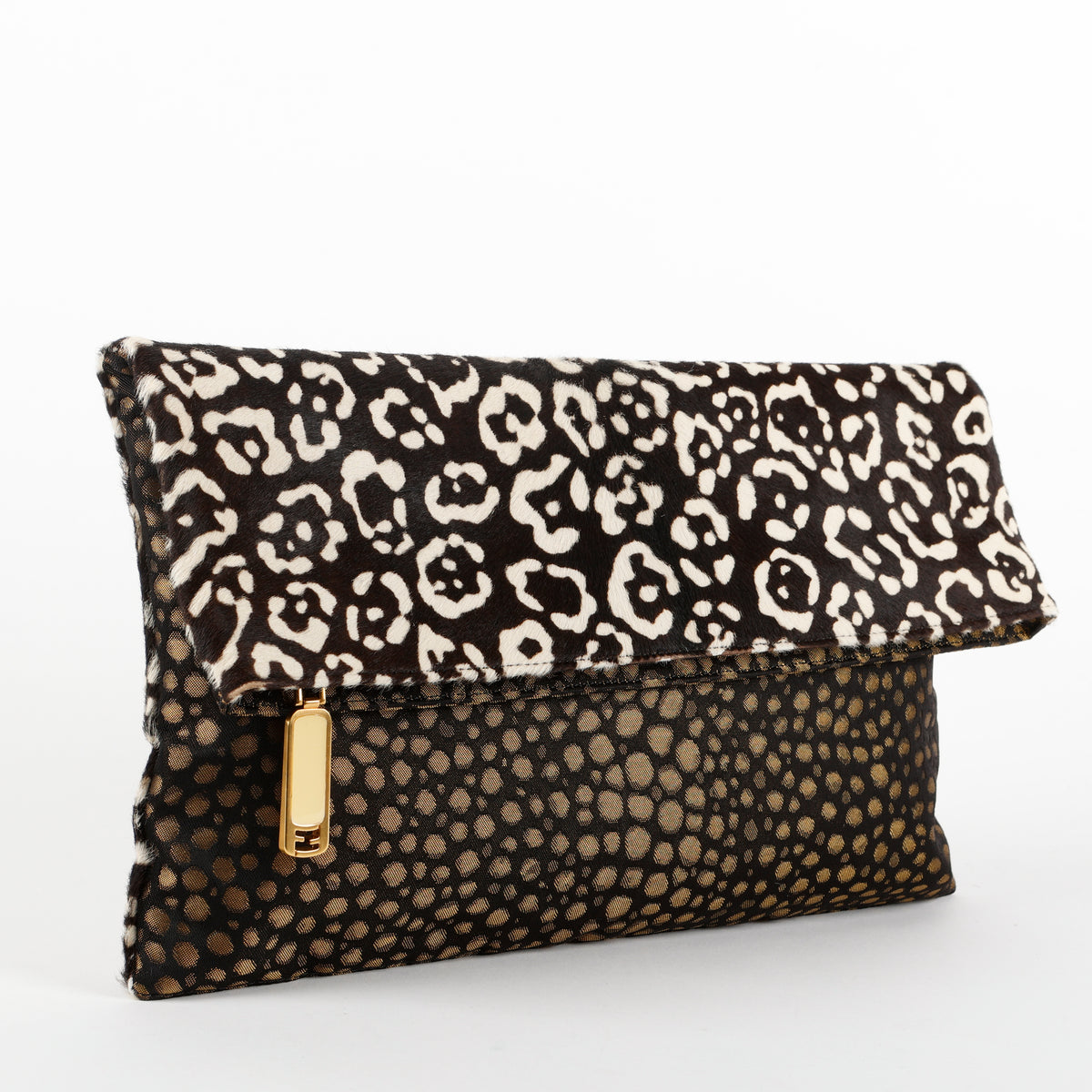 Flat Clutch,  Brown/White Leopard Pony Hair