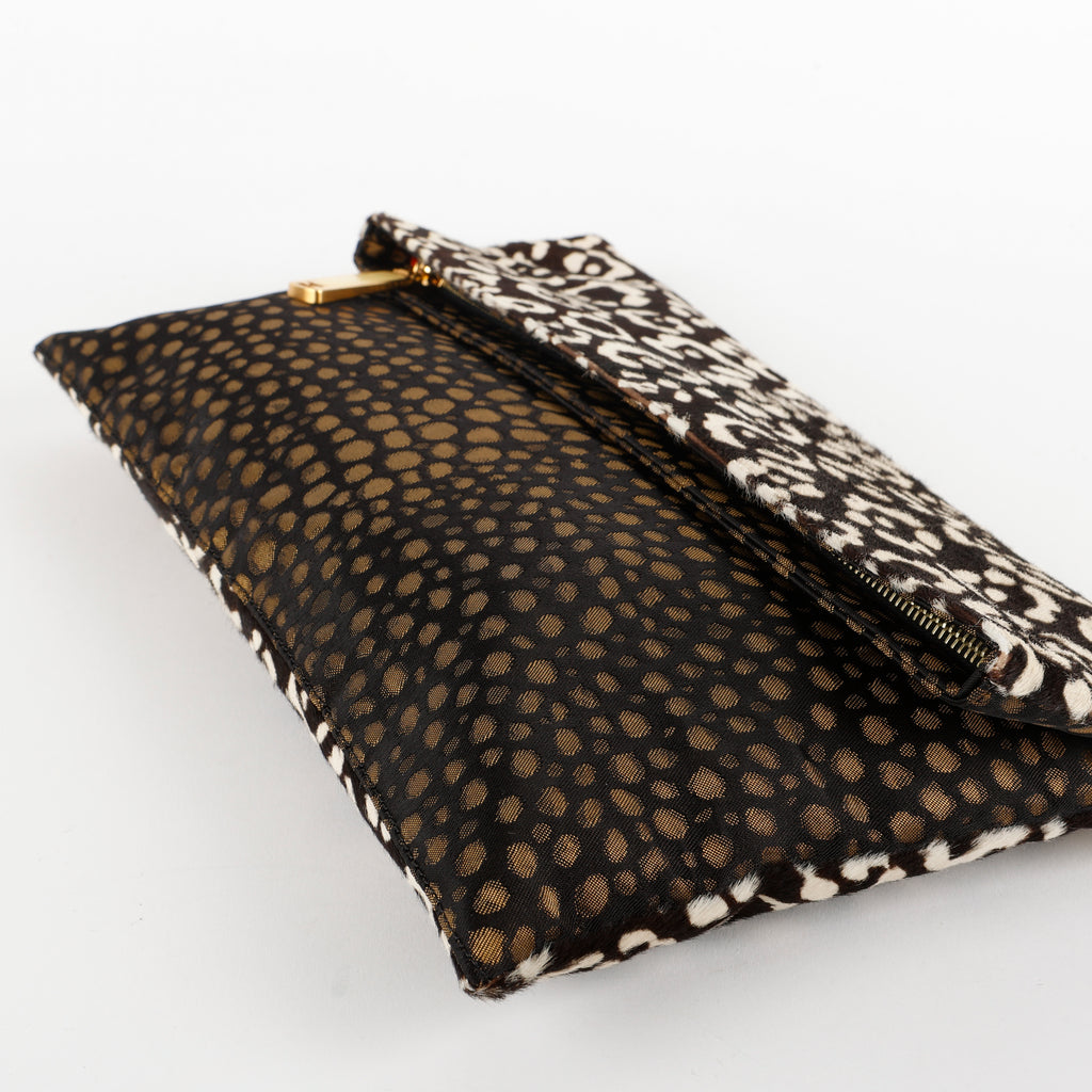 Flat Clutch,  Brown/White Leopard Pony Hair