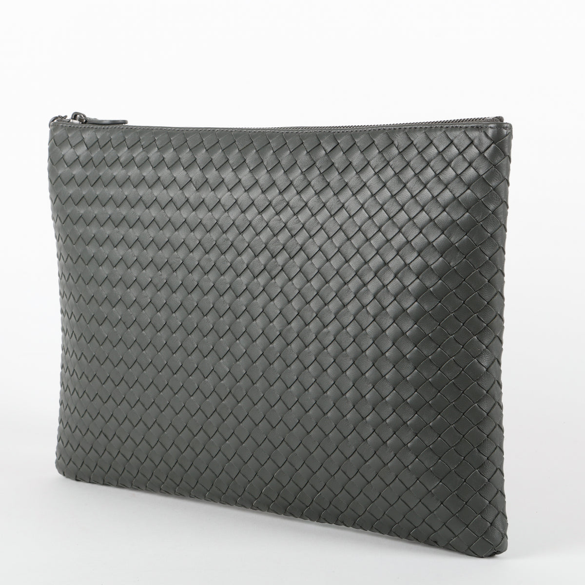 Large Intrecciato Zipped Wristlet, Grey