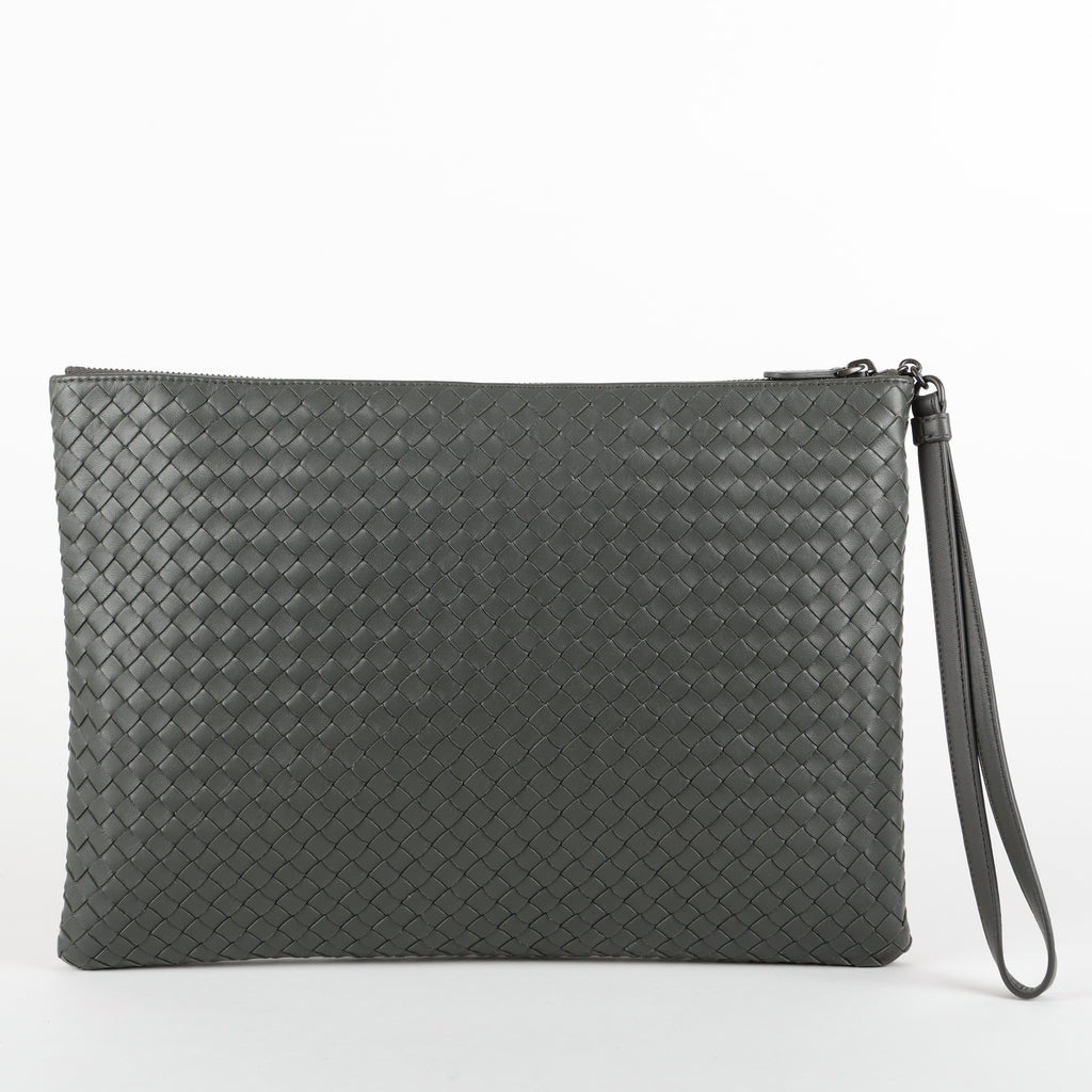 Large Intrecciato Zipped Wristlet, Grey