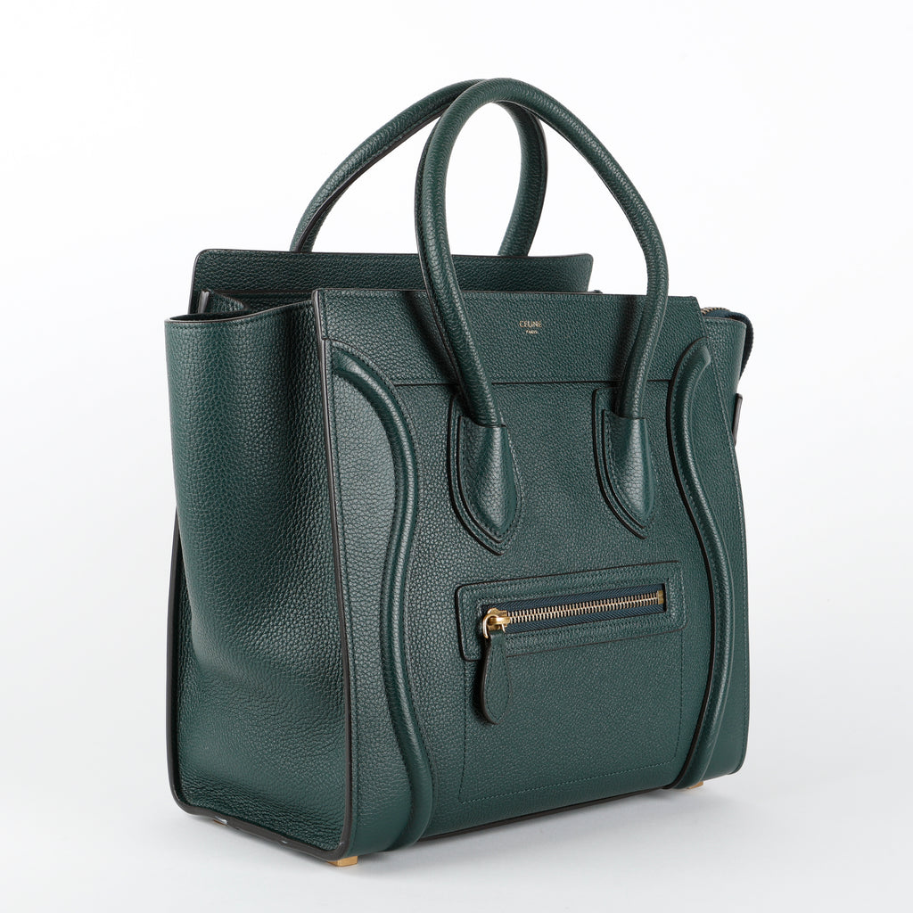 Micro Luggage Tote, Green Grained Calfskin