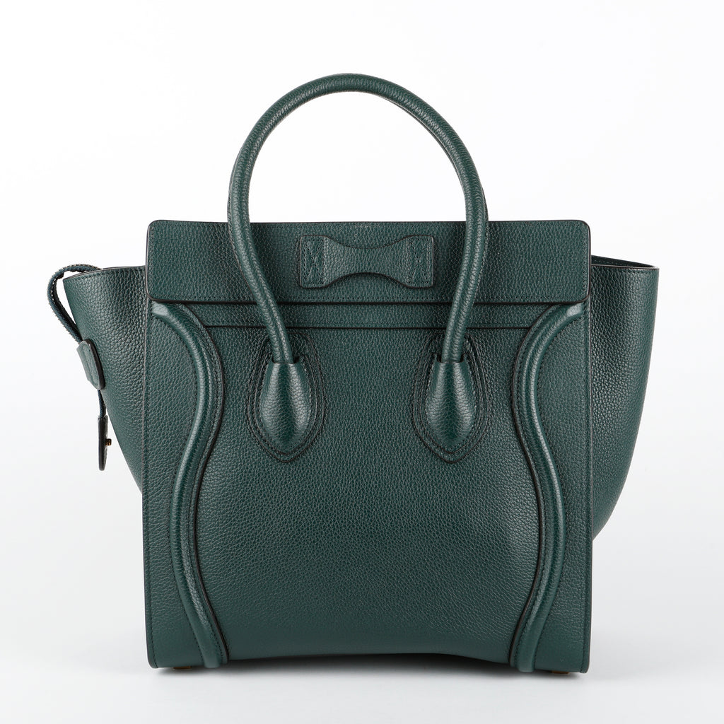 Micro Luggage Tote, Green Grained Calfskin