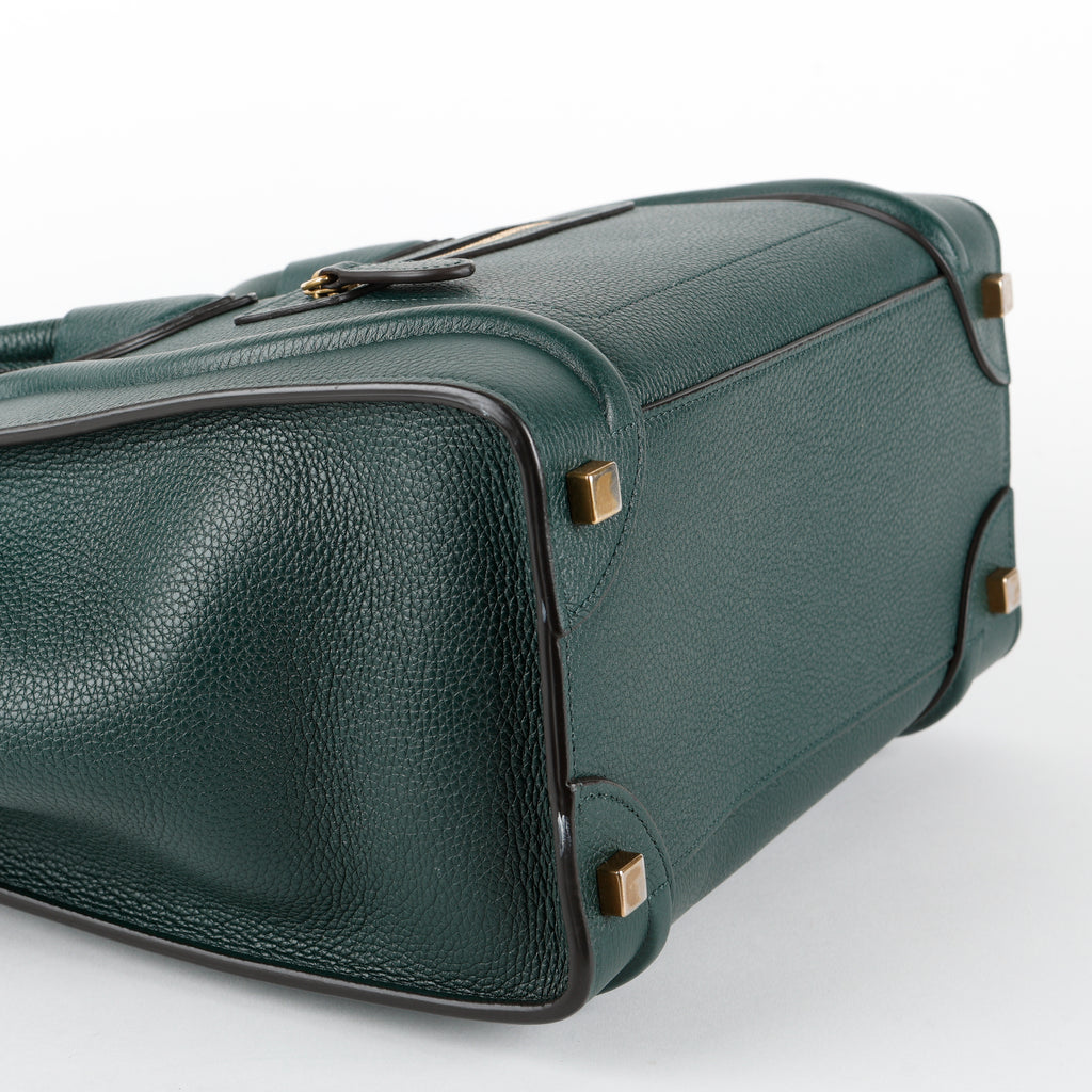 Micro Luggage Tote, Green Grained Calfskin