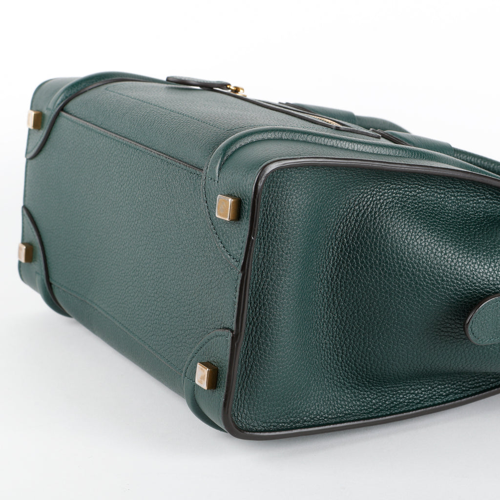 Micro Luggage Tote, Green Grained Calfskin