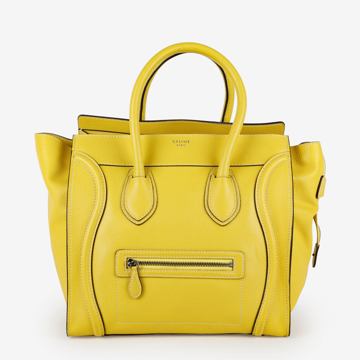 Mini Luggage Tote, Yellow Grained Calfskin