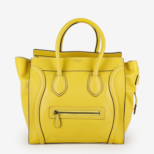 Mini Luggage Tote, Yellow Grained Calfskin