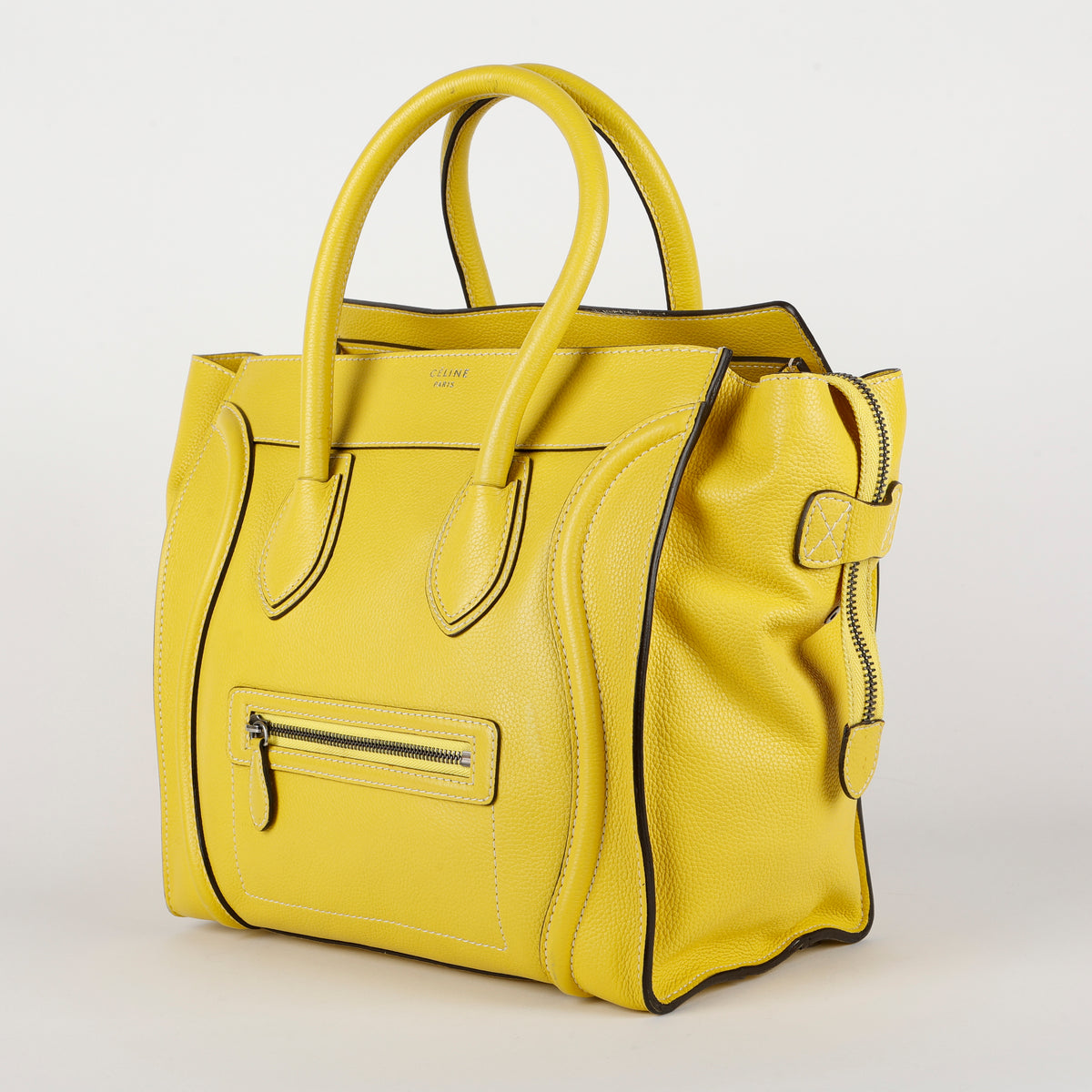 Mini Luggage Tote, Yellow Grained Calfskin