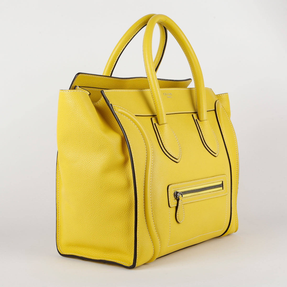 Mini Luggage Tote, Yellow Grained Calfskin