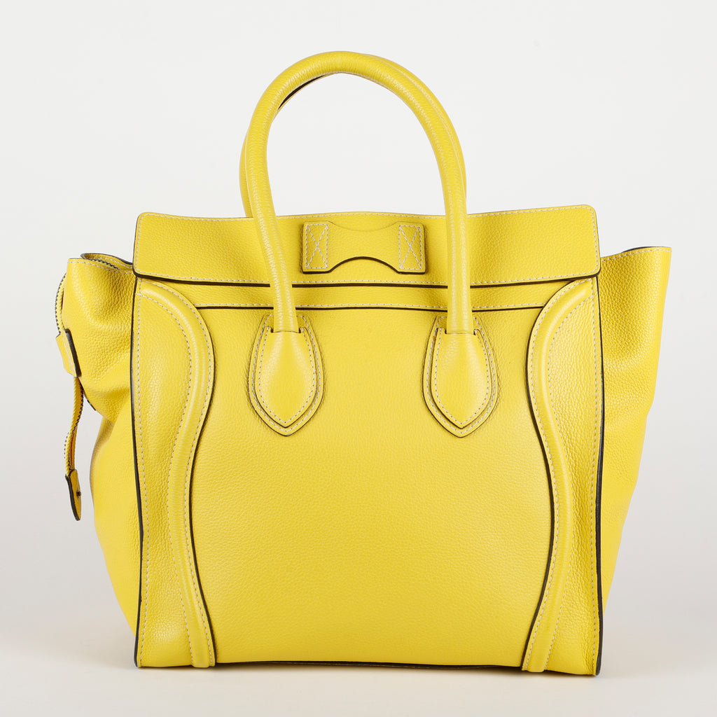 Mini Luggage Tote, Yellow Grained Calfskin