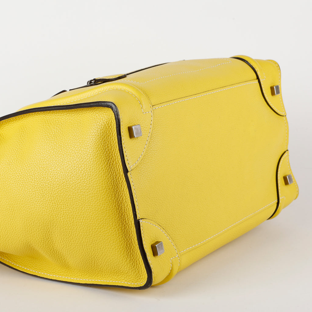 Mini Luggage Tote, Yellow Grained Calfskin