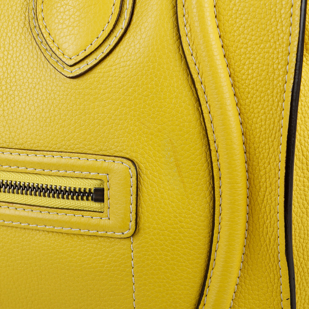 Mini Luggage Tote, Yellow Grained Calfskin