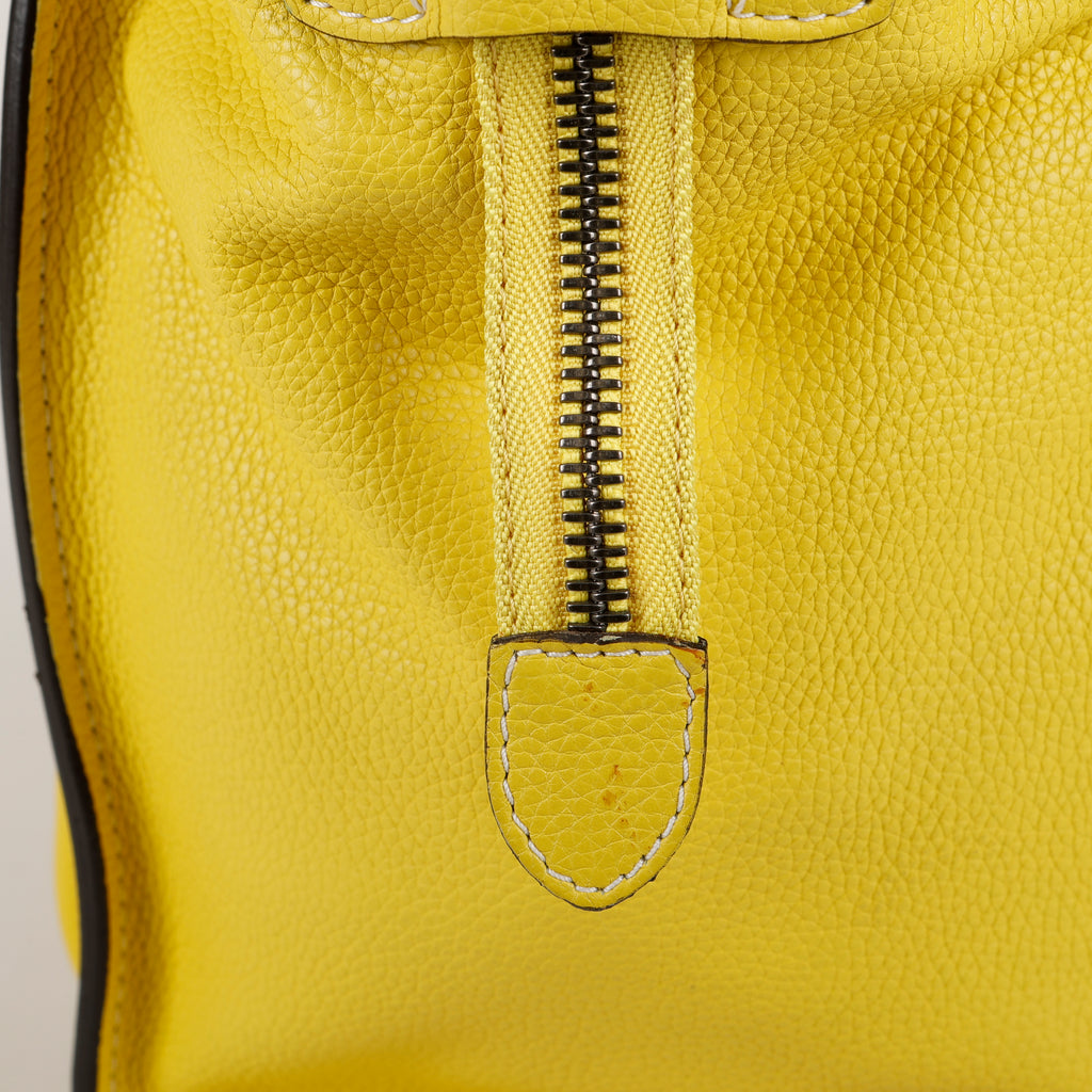 Mini Luggage Tote, Yellow Grained Calfskin