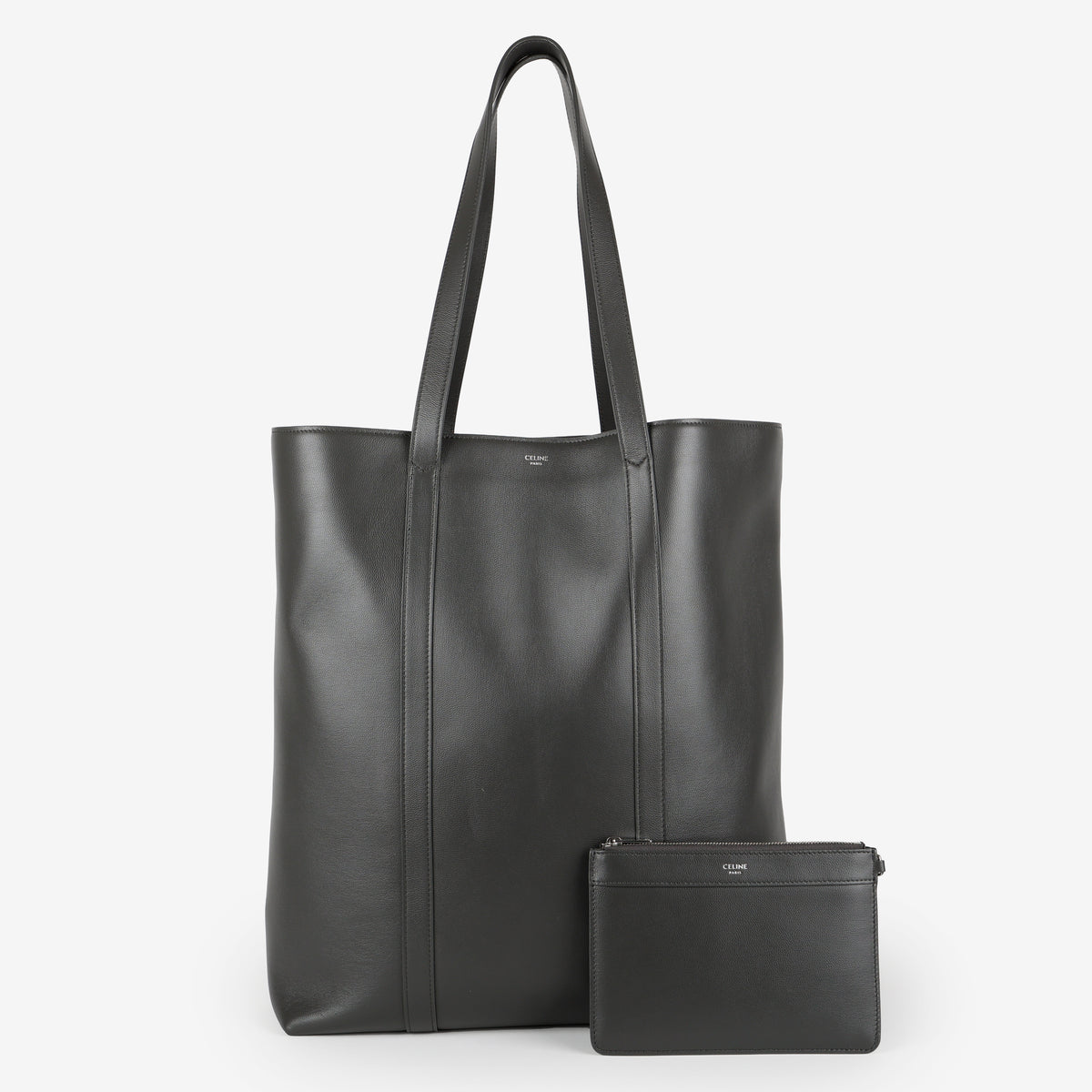 Museum Shopper Tote, Grey Smooth Calfskin