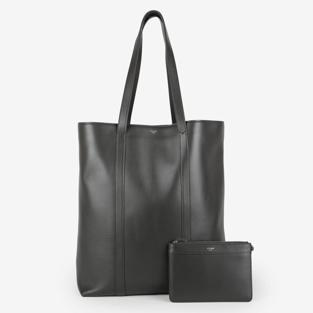 Museum Shopper Tote, Grey Smooth Calfskin