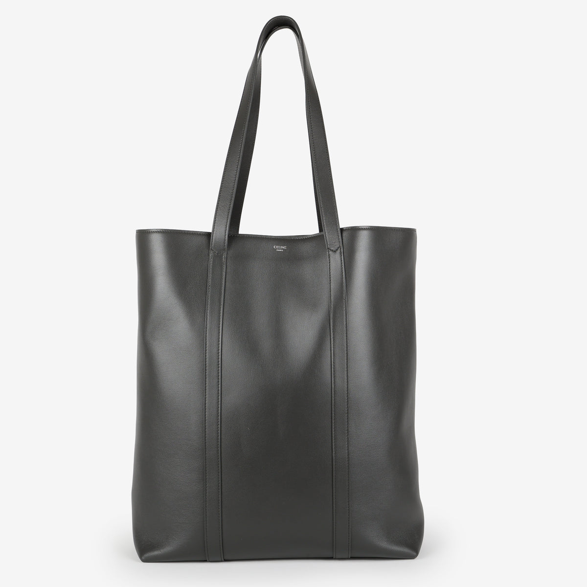 Museum Shopper Tote, Grey Smooth Calfskin