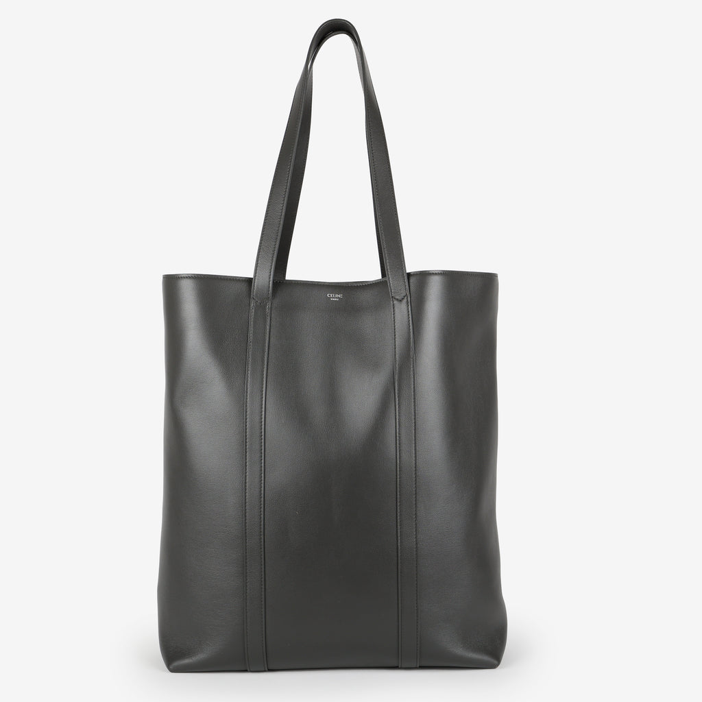 Museum Shopper Tote, Grey Smooth Calfskin