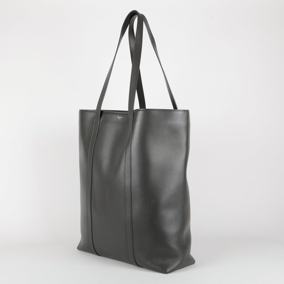 Museum Shopper Tote, Grey Smooth Calfskin