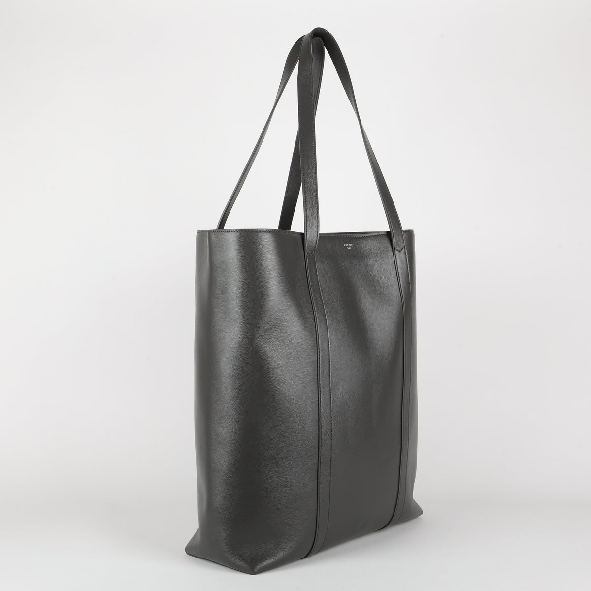 Museum Shopper Tote, Grey Smooth Calfskin