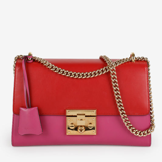 Medium Padlock Shoulder Bag, Red/Pink