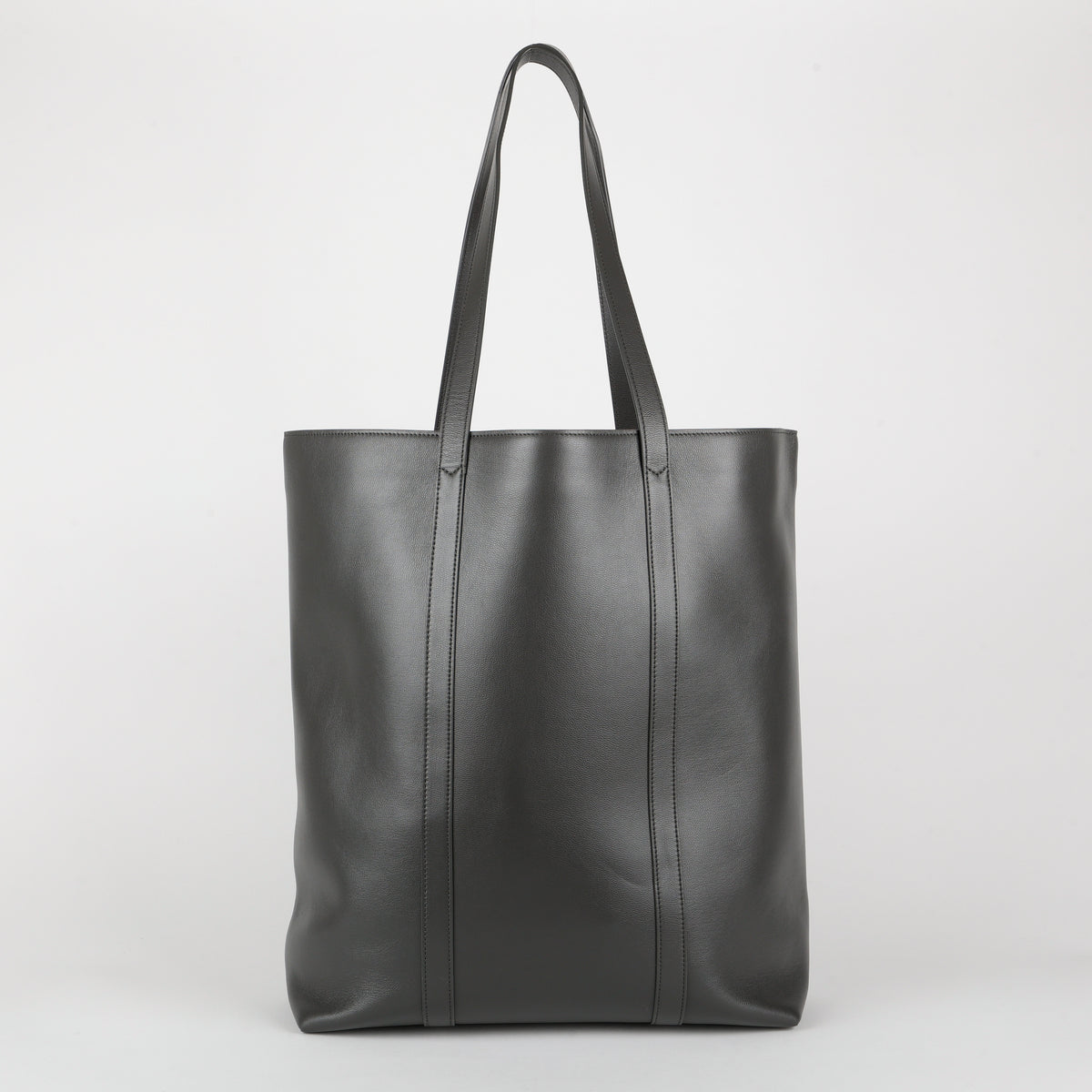 Museum Shopper Tote, Grey Smooth Calfskin