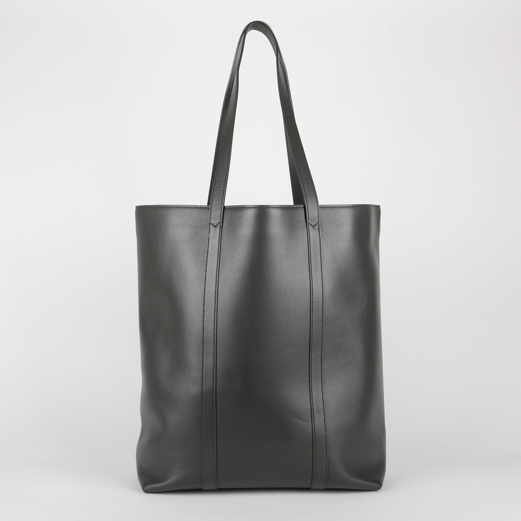 Museum Shopper Tote, Grey Smooth Calfskin