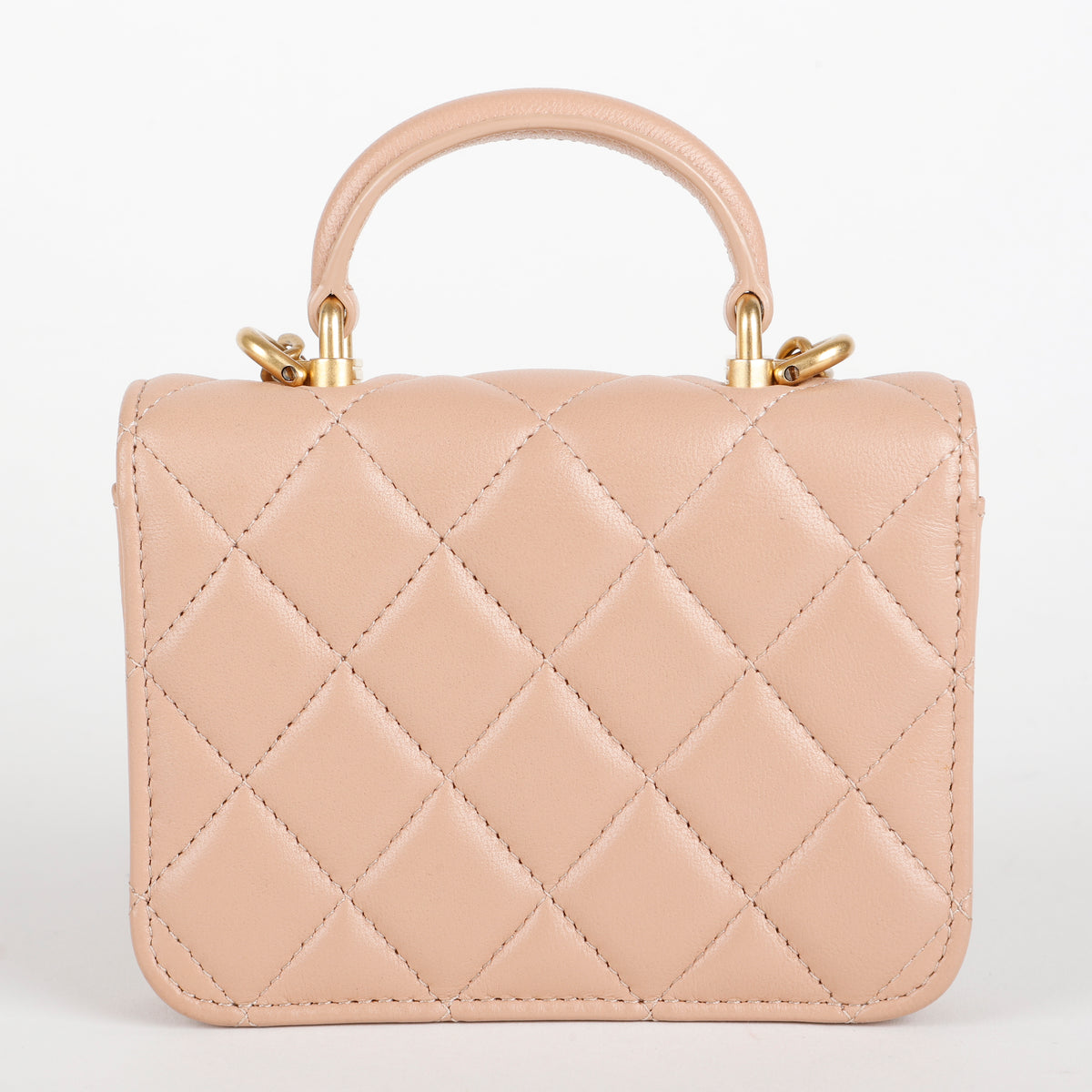 Top Handle Card Holder on Chain, Beige Lambskin