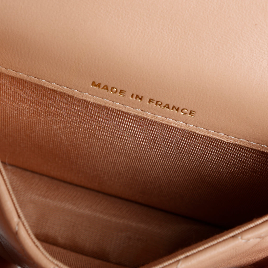 Top Handle Card Holder on Chain, Beige Lambskin