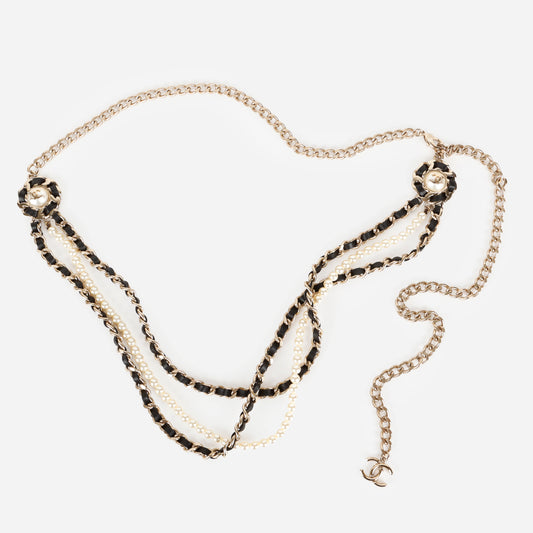 Multi Strand Gold/Pearl/Black Necklace